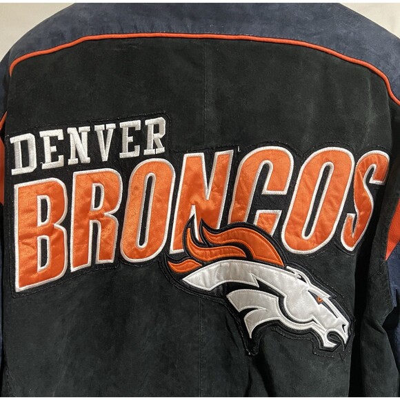 NFL  Denver Broncos Leather Jacket Size XXL Needs Repair Rare Patches thrashed - Picture 2 of 16